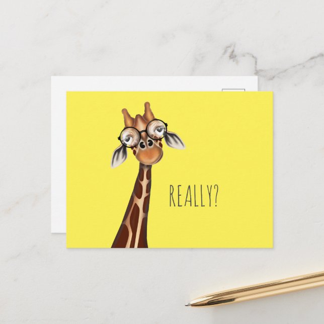 Annoyed Giraffe - Funny Fridge Postcard Vykort (Fram/Back In Situ)