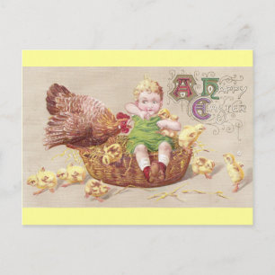 Annoyed Hen & Naughty Child Vintage Påsk Card Helg Vykort