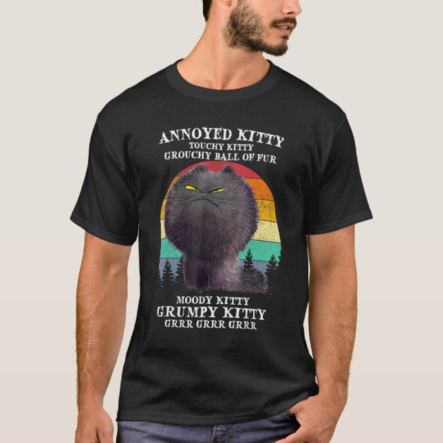 Annoyed Kattunge Touchy Kattunge Grouchy Boll Vint T Shirt (Framsida)