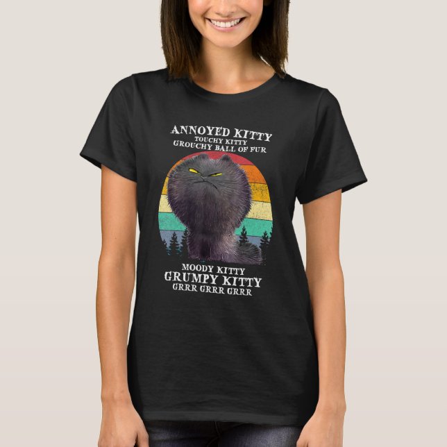 Annoyed Kattunge Touchy Kattunge Grouchy Boll Vint T Shirt (Framsida)
