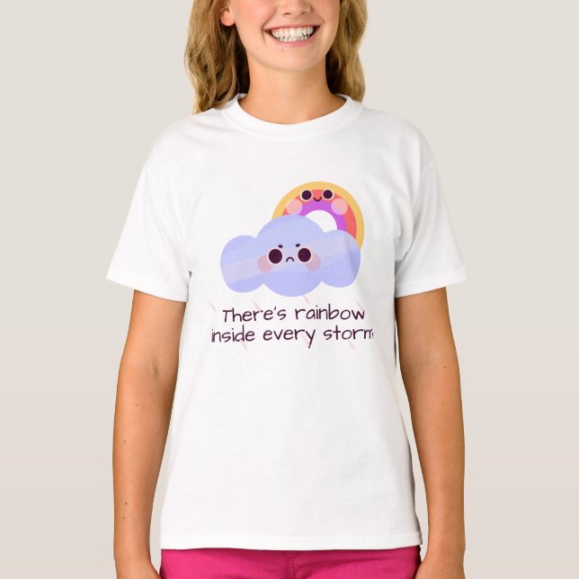 Annoying Cloud Lycklig Rainbow T Shirt (Framsida)