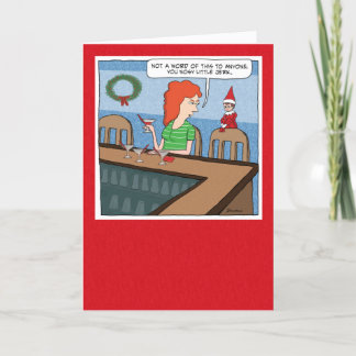 Annoying Elf Spying on Woman jul Helgkort