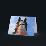 Ännu en födelsedag? Funny Horse Birthday Card Kort<br><div class="desc">Lustigt födelsedagskort. Inuti hälsning står det: Det är orsaken till firande! Han är här! Se vad vi gjorde där?</div>