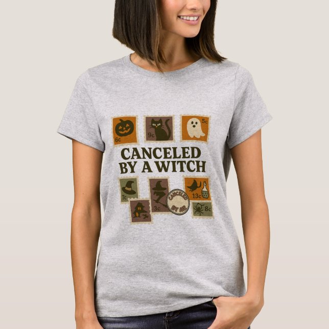 Annullerad av Witch Halloween Frimärke T-Shirt (Framsida)