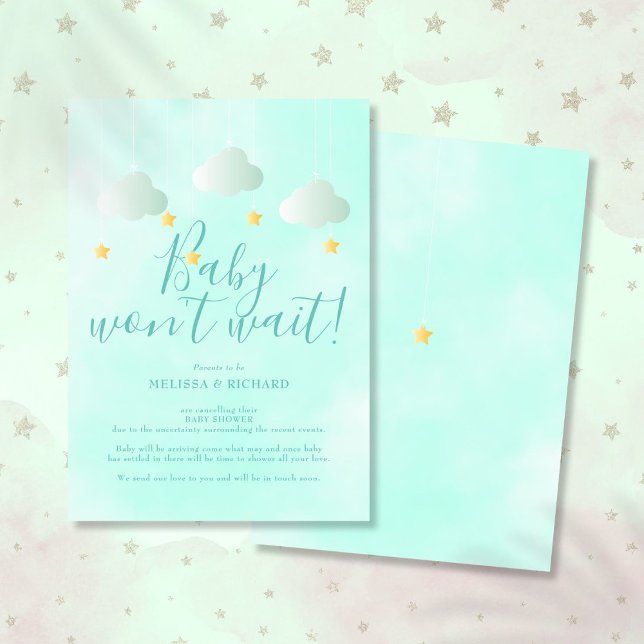 Annullering av babyvisningsprogram efter Neutralt  Inbjudningar (Baby Shower Cancellation Shower by Mail Neutral Invitation)
