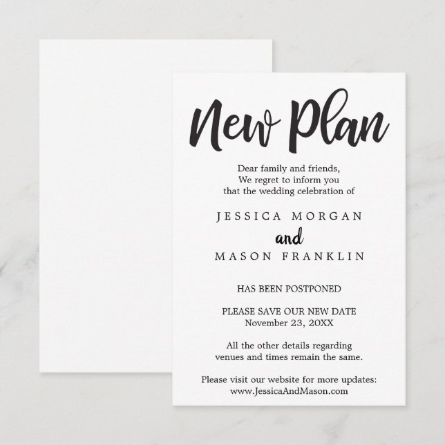 Annullering av bröllop - uppskjuten - Ändra datum Inbjudningar (Fram/baksida)