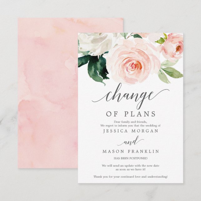 Annullering av bröllop - uppskjuten - ändring av p inbjudningar (Fram/baksida)