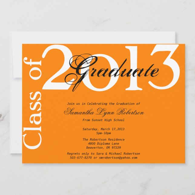 Annullering/inbjudan av Elegant Orange Studenten Inbjudningar (Framsida)