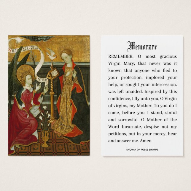 Annunation av Mary Memorare katolska Heliga Cards Visitkort (Framsida & baksida)