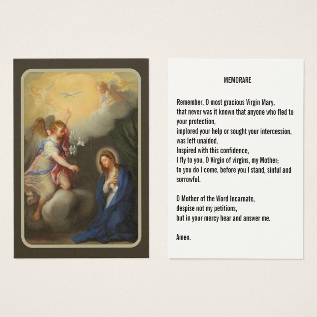 Annunation av Mary Memorare Prayer Visitkort (Framsida & baksida)