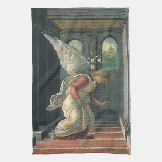 Annunciation (ängel detalj) av Sandro Botticelli Kökshandduk (Vertikal)