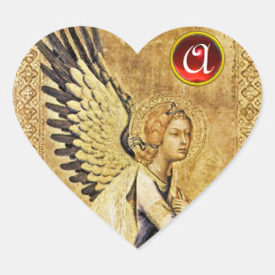 ANNUNCIATION ANGEL Heart Red Ruby Monogram Hjärtformat Klistermärke