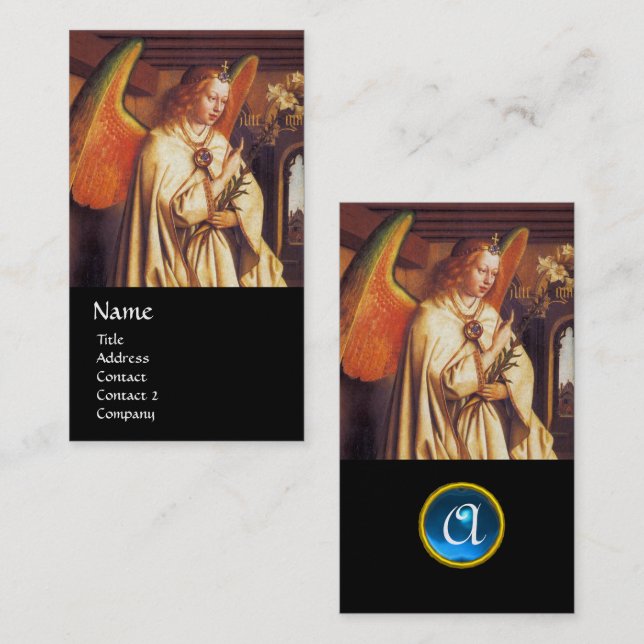 ANNUNCIATION ANGEL MONOGRAM,Blue Sapphire Gemstone Visitkort (Fram/baksida)