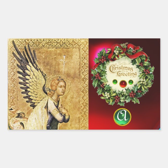 ANNUNCIATION ANGEL MONOGRAM, Ruby Grönt Emerald Rektangulärt Klistermärke (Framsida)