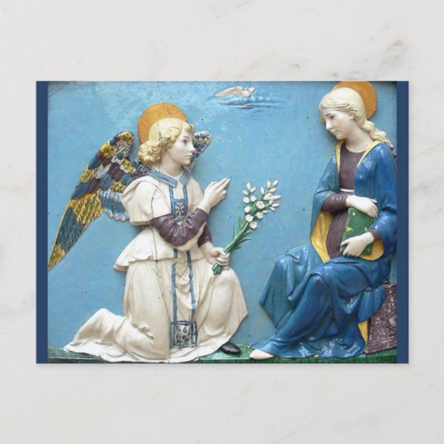 Annunciation Angel Virgin Mary Della Robbia Blue Vykort (Framsida)