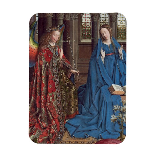 Annunciation, c. 1434-36 (olja på arbetsyta) magnet (Vertikal)
