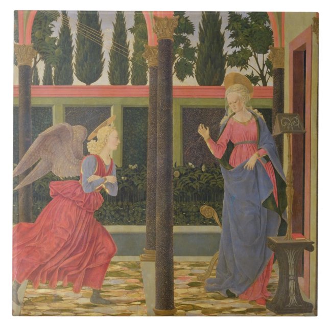Annunciation c.1457 (tempera på panel) kakelplatta (Framsidan)