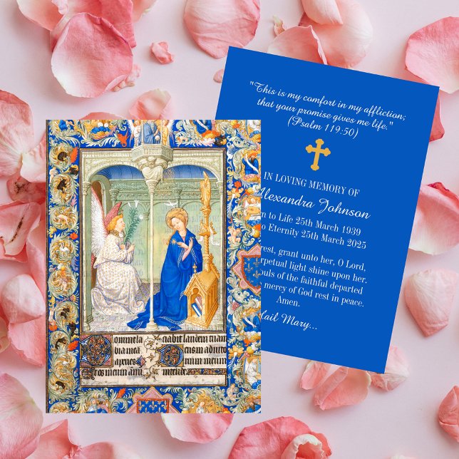 Annunciation Hail Mary Funeral Memorial Prayer Anteckningskort (The Annunciation of the Blessed Virgin Mary Hail Mary Funeral Memorial Catholic Prayer Card)