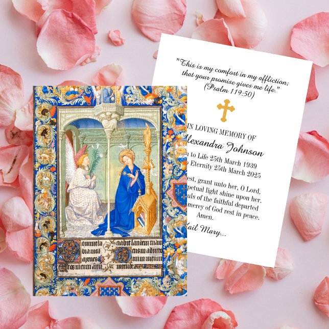 Annunciation Hail Mary Funeral Memorial Prayer Anteckningskort (The Annunciation Hail Mary Funeral Memorial Christian Catholic In loving Memory Prayer Card)