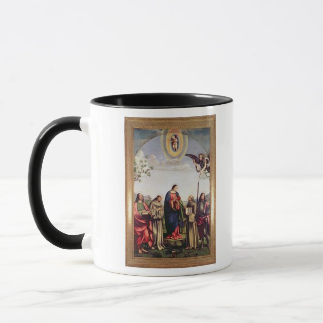 Annunciation och Saints, 1500 Mugg (Vänster)