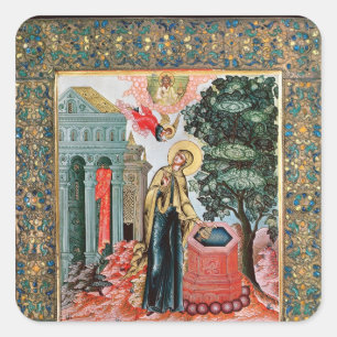 Annunciation på fontänen fyrkantigt klistermärke