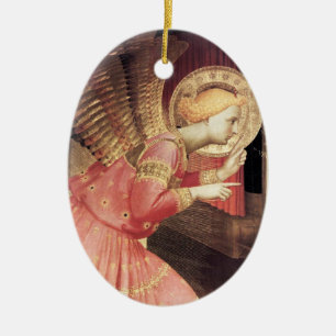 ANNUNCIATIONÄNGEL I ROSA OCH GULD- Gemsten Julgransprydnad Keramik