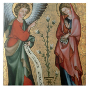 Annunciationen, c.1330 (olja på panel) kakelplatta