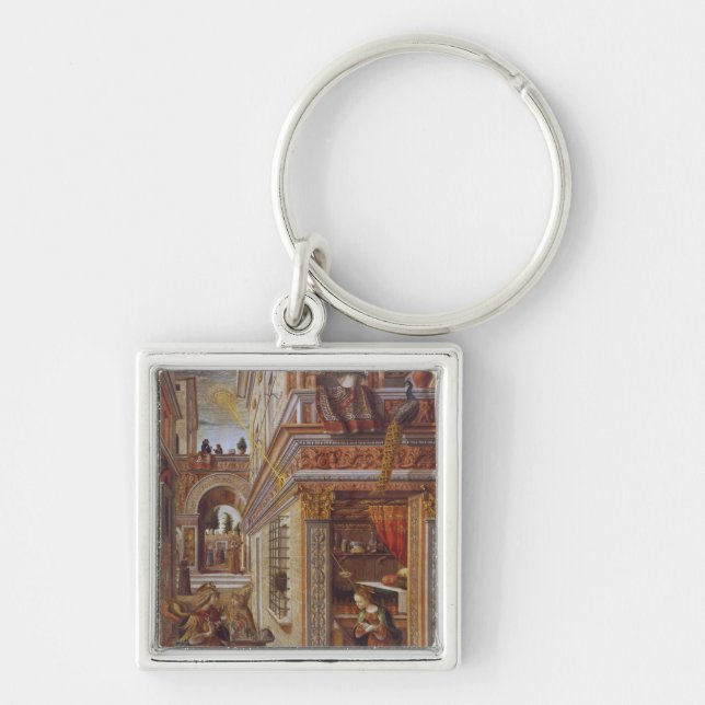 Annunciationen med St. Emidius, 1486 Fyrkantig Silverfärgad Nyckelring (Framsidan)