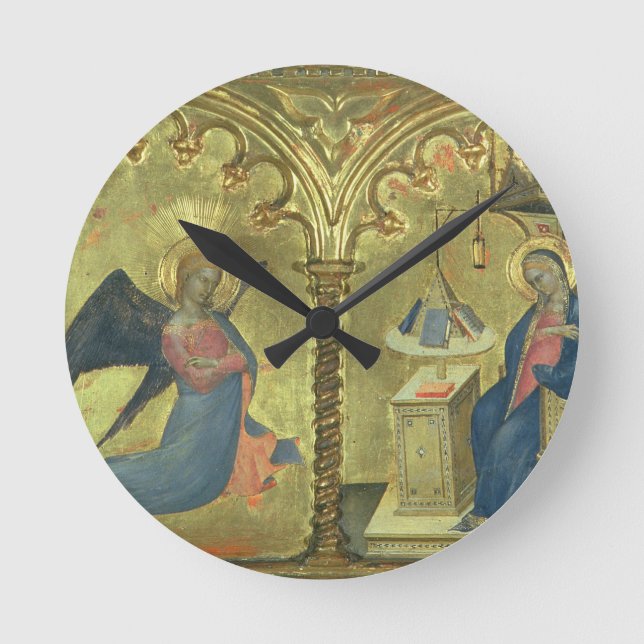Annunciationen, specificerar från en polytych som rund klocka (Framsida)