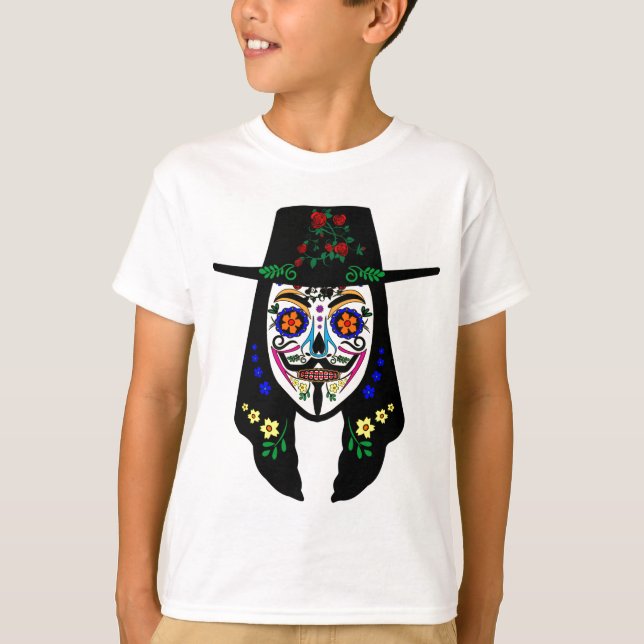 ANONYMOUS Day of the dead 6 Anon Mask Sugar skalle Tee Shirt (Framsida)