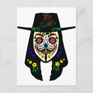 ANONYMOUS Day of the dead 6 Anon Mask Sugar skalle Vykort
