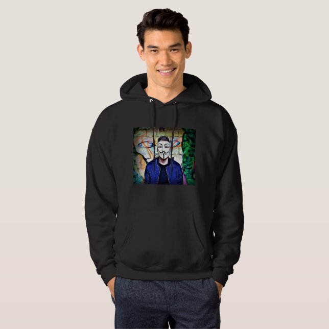 Anonymt Mask Truth & Justice Seeker Graffiti Hoodie (Hel framsida)