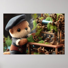 Anordnande Steampunk Otter Works on Machinery Poster