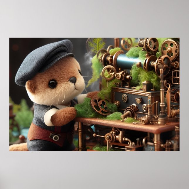 Anordnande Steampunk Otter Works on Machinery Poster (Framsidan)
