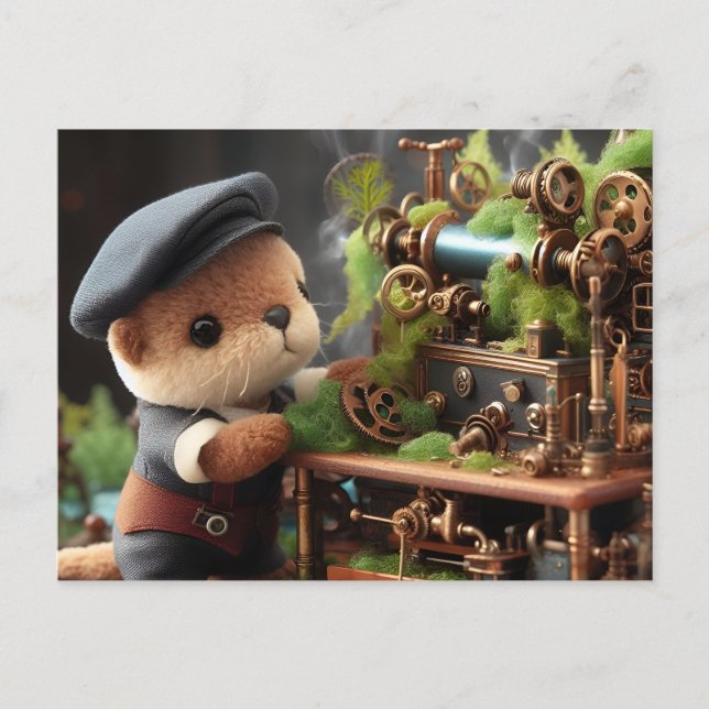 Anordnande Steampunk Otter Works on Machinery Vykort (Framsida)