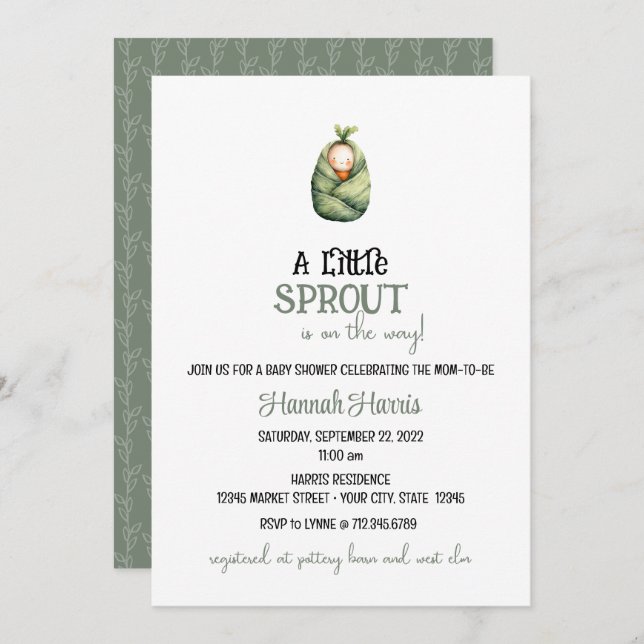 Another Little Sprout on the Way Baby Invitation Inbjudningar (Fram/baksida)