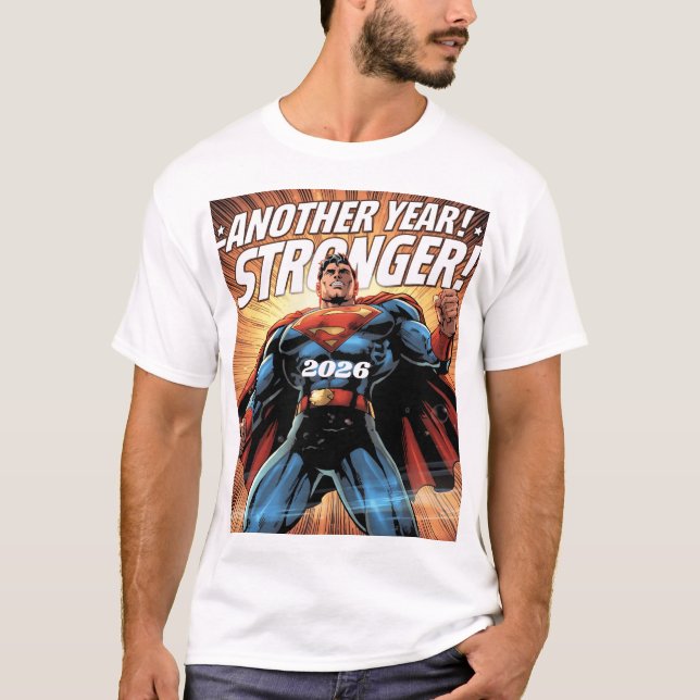Another Year Stronger! Superhero New Year Design w T Shirt (Framsida)