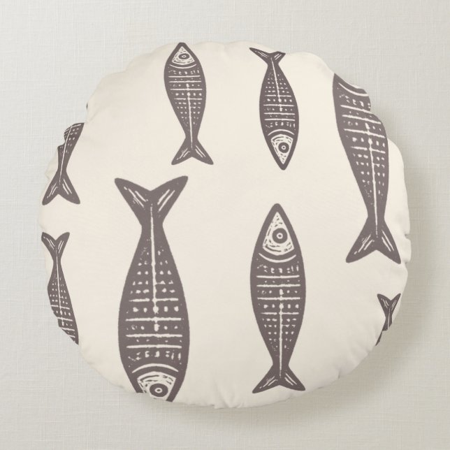 Anouke Coastal Fish / Driftwood Taupe Rund Kudde (Framsidan)