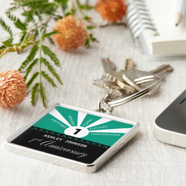 Anpassa, 1:a årsdag för anställda fyrkantig silverfärgad nyckelring (Sidan)