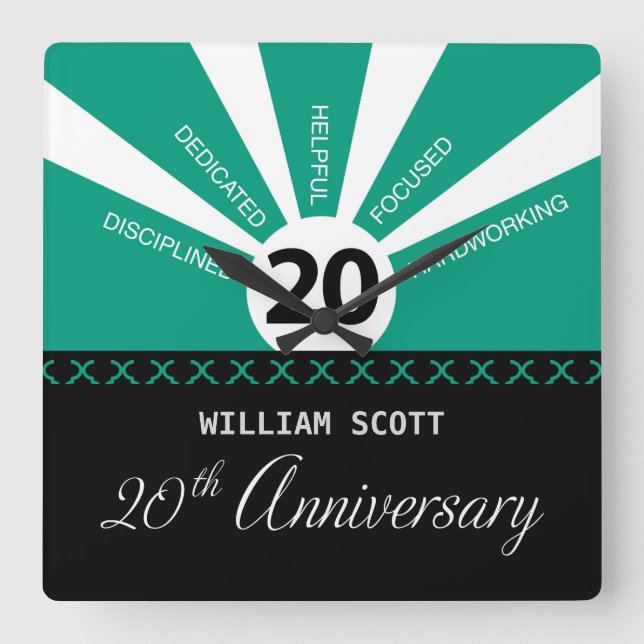 Anpassa, 20-årsdag för affärsanställda fyrkantig klocka (Framsida)