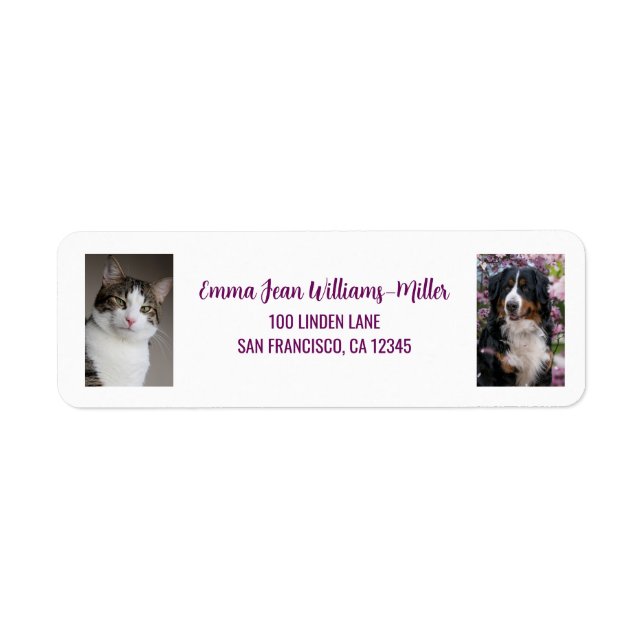 Anpassa 2 foton Katt Hund Modern Returadress Etikett (Framsidan)