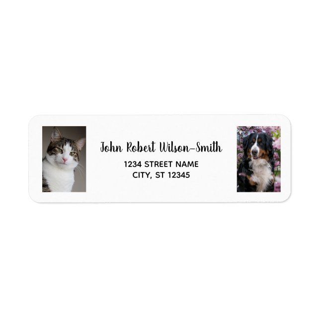 Anpassa 2 foton Katt Hund Modern Returadress Etikett (Framsidan)