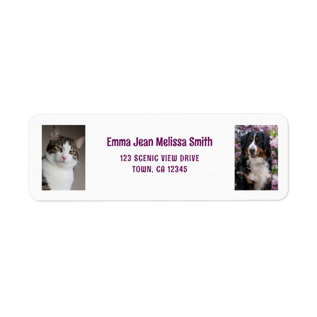 Anpassa 2 foton Katt Hund Modern Returadress Etikett (Framsidan)
