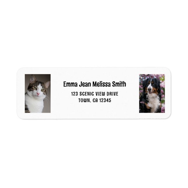 Anpassa 2 foton Katt Hund Modern Returadress Etikett (Framsidan)