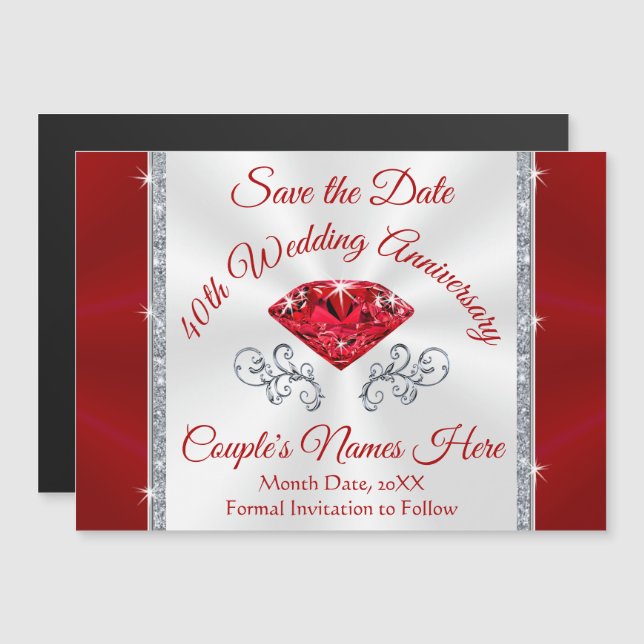 Anpassa 40-årsdagen av Spara datum magneter (Fram/baksida)