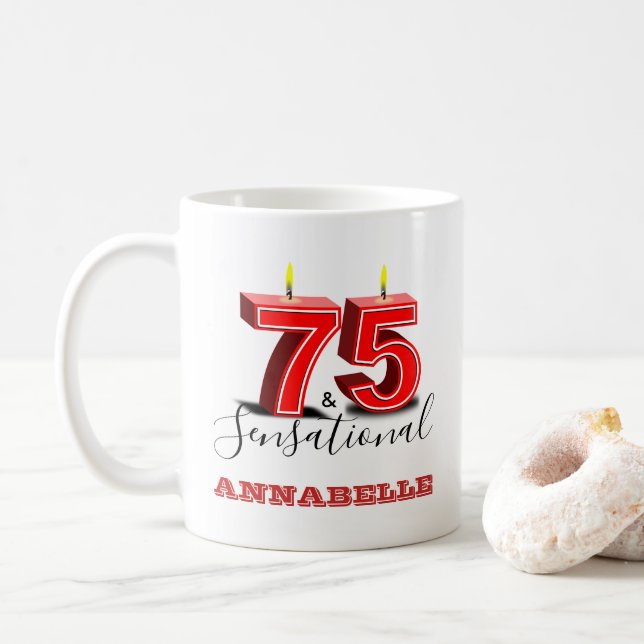 Anpassa 75-årsjubileum och senSATIONELL 75:e-födel Kaffemugg (Med munk)