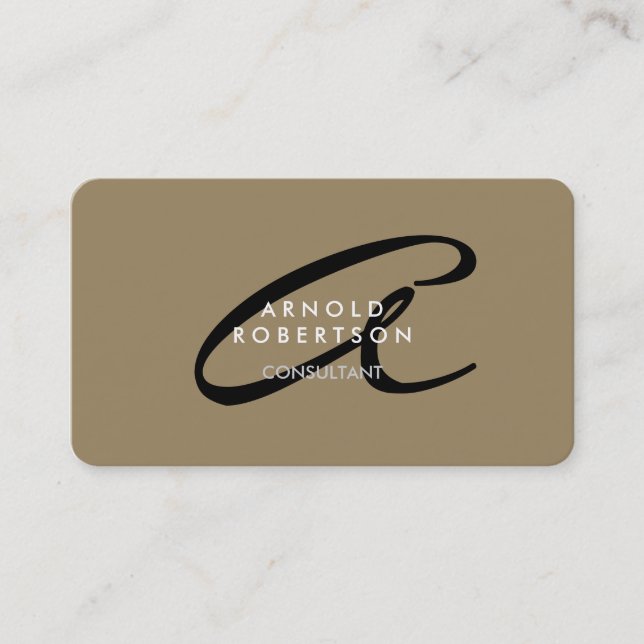 Anpassa Affärskortet Monogram Plain Beige Trend Visitkort (Framsida)