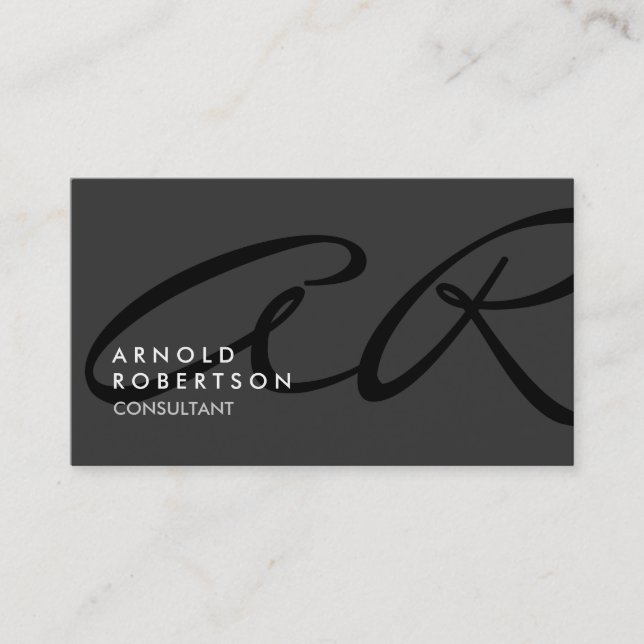 Anpassa Affärskortet Monogram Plain Grått Trendig Visitkort (Framsida)