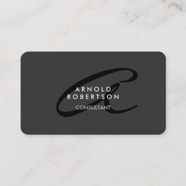 Anpassa Affärskortet Monogram Plain Grått Trendig Visitkort (Framsida)