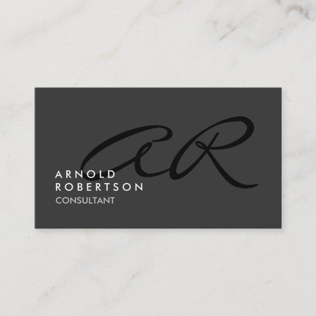 Anpassa Affärskortet Monogram Plain Grått Trendig Visitkort (Framsida)